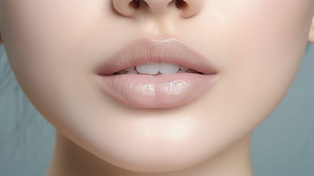 close up portrait of a woman lips skin care, ai