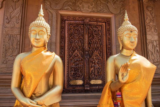 Buddha at Wat Maha Wanaram in the city Udon Ratchathani and Province Ubon Ratchathani in Thailand.  Thailand, Ubon Ratchathani, November, 23, 2023