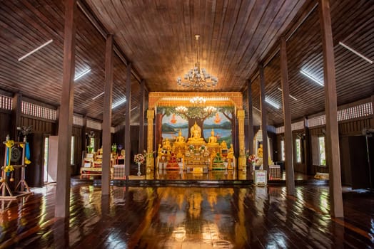 inside of Wat Mani Wanaram in the city centre of Udon Ratchathani and Province Ubon Ratchathani in Thailand.  Thailand, Ubon Ratchathani, November, 23, 2023