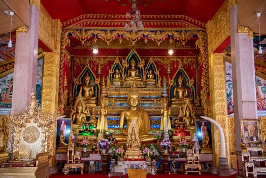 inside the Wat Tai Phrachao Yai Ong Tue in the city Udon Ratchathani and Province Ubon Ratchathani in Thailand.  Thailand, Ubon Ratchathani, November, 23, 2023