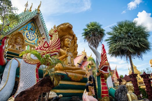a Buddha at Wat Tai Phrachao Yai Ong Tue in the city Udon Ratchathani and Province Ubon Ratchathani in Thailand.  Thailand, Ubon Ratchathani, November, 23, 2023