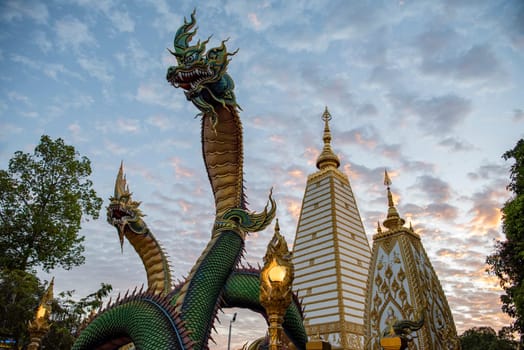 the Sri Maha Pho Chedi of Wat Phra That Nong Bua Temple in the city centre of Udon Ratchathani and Province Ubon Ratchathani in Thailand.  Thailand, Ubon Ratchathani, November, 24, 2023