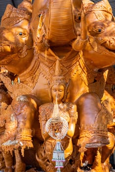 a detail of a real carve Wax candle of the Wax Candle Festival in city centre of Udon Ratchathani and Province Ubon Ratchathani in Thailand.  Thailand, Ubon Ratchathani, November, 24, 2023