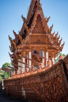 the Ship Temple of Wat Sa Prasan Suk in the city centre of Udon Ratchathani and Province Ubon Ratchathani in Thailand.  Thailand, Ubon Ratchathani, November, 24, 2023