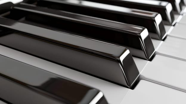Piano keys side view with shallow depth of field. AI generated