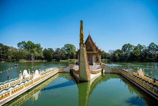 the Ship Temple of Wat Sa Prasan Suk in the city centre of Udon Ratchathani and Province Ubon Ratchathani in Thailand.  Thailand, Ubon Ratchathani, November, 24, 2023
