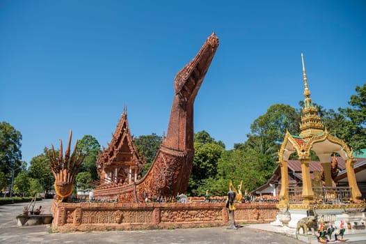 the Ship Temple of Wat Sa Prasan Suk in the city centre of Udon Ratchathani and Province Ubon Ratchathani in Thailand.  Thailand, Ubon Ratchathani, November, 24, 2023