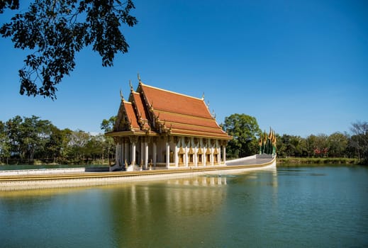 the Ship Temple of Wat Sa Prasan Suk in the city centre of Udon Ratchathani and Province Ubon Ratchathani in Thailand.  Thailand, Ubon Ratchathani, November, 24, 2023