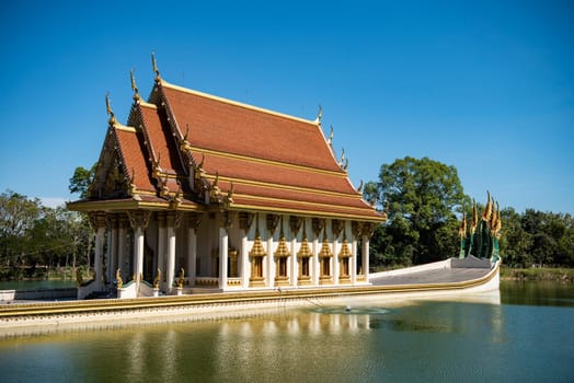 the Ship Temple of Wat Sa Prasan Suk in the city centre of Udon Ratchathani and Province Ubon Ratchathani in Thailand.  Thailand, Ubon Ratchathani, November, 24, 2023