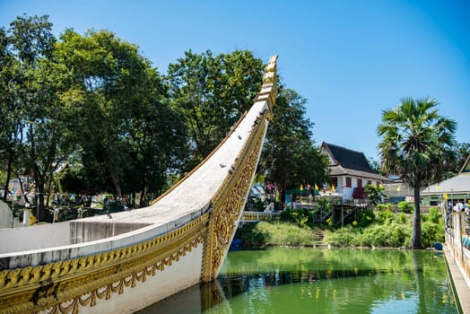the Ship Temple of Wat Sa Prasan Suk in the city centre of Udon Ratchathani and Province Ubon Ratchathani in Thailand.  Thailand, Ubon Ratchathani, November, 24, 2023