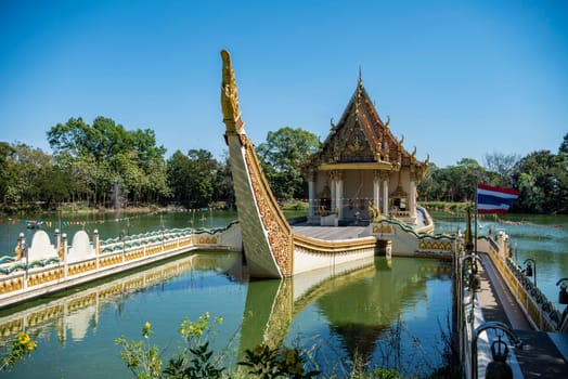 the Ship Temple of Wat Sa Prasan Suk in the city centre of Udon Ratchathani and Province Ubon Ratchathani in Thailand.  Thailand, Ubon Ratchathani, November, 24, 2023
