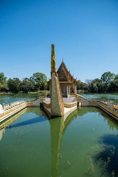 the Ship Temple of Wat Sa Prasan Suk in the city centre of Udon Ratchathani and Province Ubon Ratchathani in Thailand.  Thailand, Ubon Ratchathani, November, 24, 2023