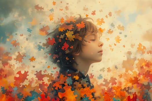 Autism, ADHD, attention deficit hyperactivity disorder, mental health, mind of a child with colorful jigsaw or puzzle pieces