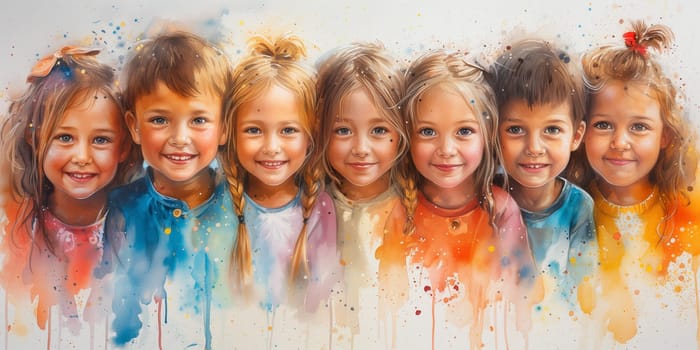 Happy children, love, emotion and friendship, happiness in childhood, kids in a group, team of friends