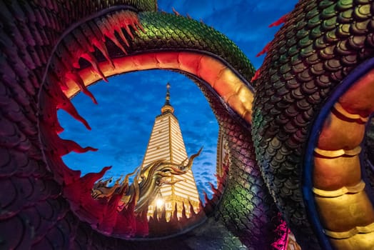 the Sri Maha Pho Chedi of Wat Phra That Nong Bua Temple in the city centre of Udon Ratchathani and Province Ubon Ratchathani in Thailand.  Thailand, Ubon Ratchathani, November, 24, 2023