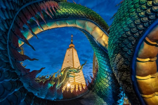 the Sri Maha Pho Chedi of Wat Phra That Nong Bua Temple in the city centre of Udon Ratchathani and Province Ubon Ratchathani in Thailand.  Thailand, Ubon Ratchathani, November, 24, 2023