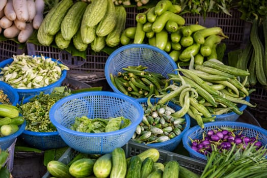 Vegetable at the Food Market in city Udon Ratchathani and Province Ubon Ratchathani in Thailand. Thailand, Ubon Ratchathani, November, 23, 2023
