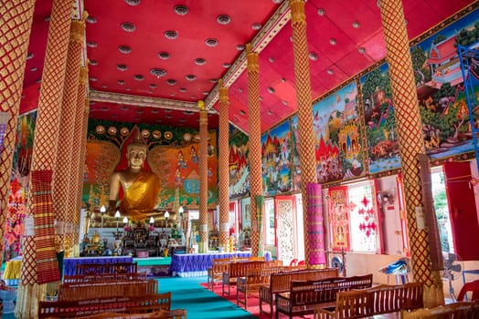 Buddha inside of the Wat Jaeng in the city centre of Udon Ratchathani and Province Ubon Ratchathani in Thailand.  Thailand, Ubon Ratchathani, November, 25, 2023