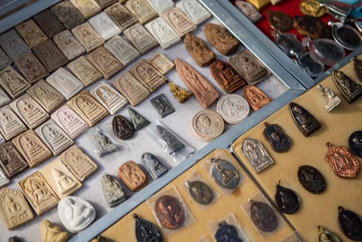 a Thai Amulet market in the city centre of Udon Ratchathani and Province Ubon Ratchathani in Thailand.  Thailand, Ubon Ratchathani, November, 25, 2023