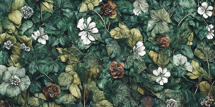 Flowers and lush plants intertwine, painting a breathtaking scene of natural beauty . Generative AI.