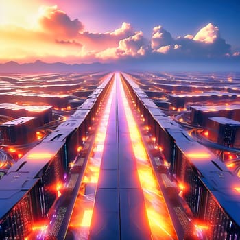 Server room with server cabinets, digitalis for host PC. Management and storage of data. AI generated image.