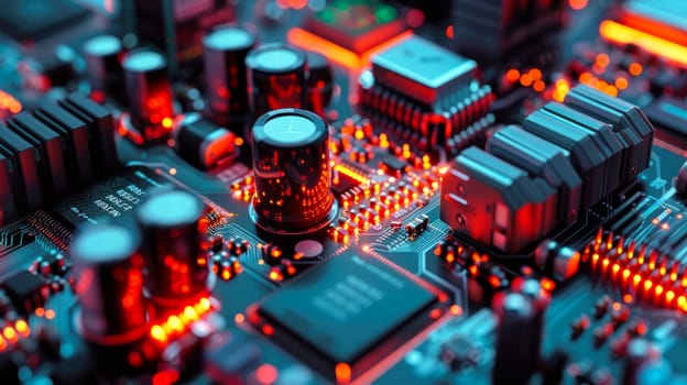 Complex electronic circuits and components of a computer. AI generated