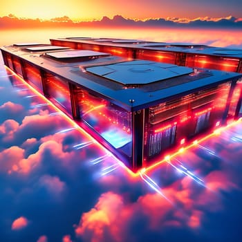 Server room with server cabinets, digitalis for host PC. Management and storage of data. AI generated image.