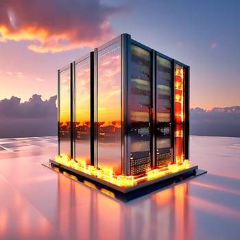 Server room with server cabinets, digitalis for host PC. Management and storage of data. AI generated image.