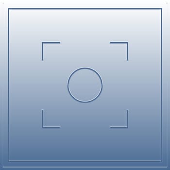 A painted blue square frame with a circle in the center of the camera's eye sight