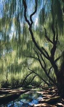 Whispering Willow Grove. Beneath ancient willow trees, their long branches trailing in a silver river, tiny doors appear. Fairies, sprites, and woodland creatures gather here, sharing secrets and laughter.