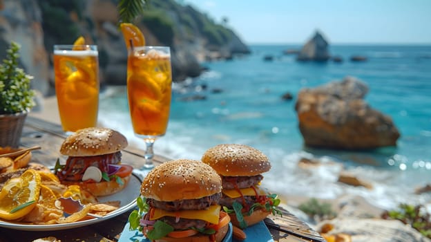 Hamburger illustration for advertising with the pleasant atmospheric environment makes this meal very special. Can be used in marketing, restaurants, websites, sales promotions, events, billboards.