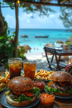 Hamburger illustration for advertising with the pleasant atmospheric environment makes this meal very special. Can be used in marketing, restaurants, websites, sales promotions, events, billboards.