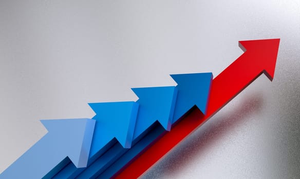 3d illustration of red leading blue arrows on a graph, symbolizing upward business growth