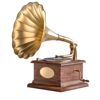 Elegant antique gramophone with a golden horn isolated on a white background, 3d render