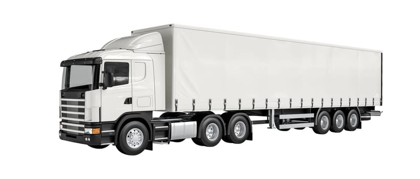long white truck isolated on white background. 3d render