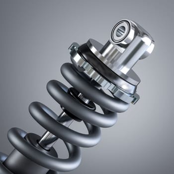 Close-up of a highly detailed metal spring and mechanism illustrating industrial precision.3d render