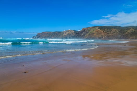 Beautiful empty beach in Algarve west coast, Portugal