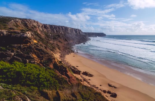 Beautiful empty beach in Algarve west coast, Portugal