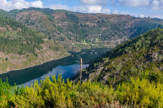 Water reservoir close to Grandas de Salime, beautiful landscape along the Camino de Santiago trail, Asturias, Spain