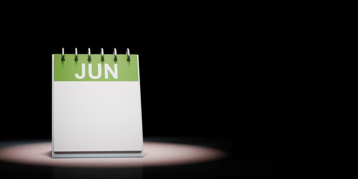 June Desk Calendar, Blank Day, Spotlighted on Black Background with Copy Space 3D Illustration