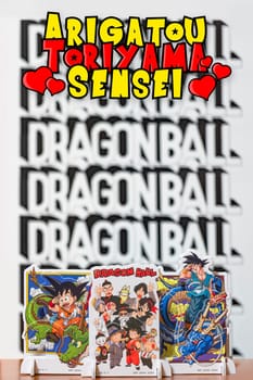 japan, tokyo - mar 8 2024: A heartfelt expression of gratitude  in remembrance of the passing of Akira Toriyama the creator behind the iconic manga, anime, and video game franchise, Dragon Ball.