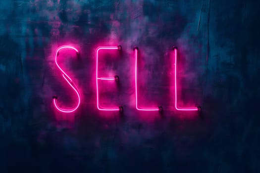 Neon inscription word sell. Neural network generated image. Not based on any actual scene or pattern.