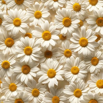A Lot Of White Yellow Daisies or chamomile flowers - for full-frame background and seamless texture. Neural network generated image. Not based on any actual scene or pattern.