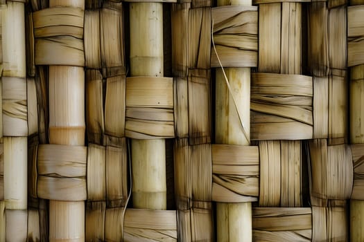 Flat full-frame seamless texture of wicker bamboo wall. Neural network generated image. Not based on any actual scene or pattern.