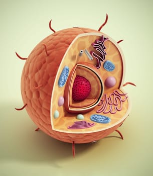 Animal cell structure isolated on green background. 3D illustration.