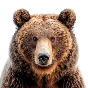 Brown bear on a white isolated background, king of the forest AI generated image