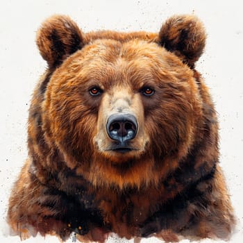 Brown bear on a white isolated background, king of the forest AI generated image