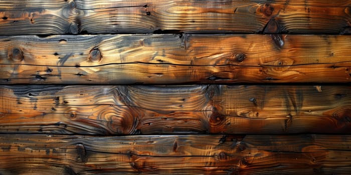 Close up view of a rustic wooden wall of a log house