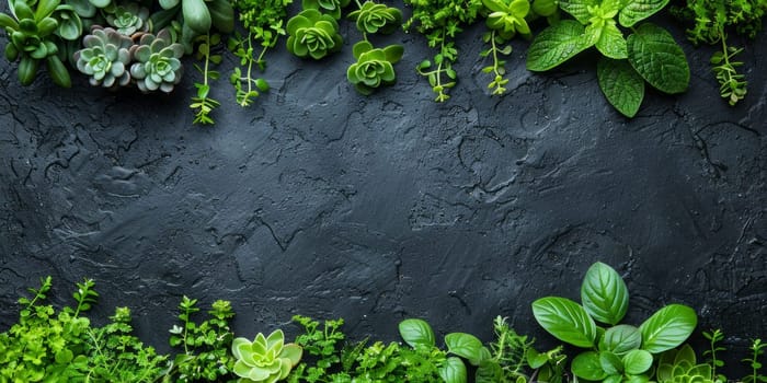 Lush Greenery on Dark Textured Background