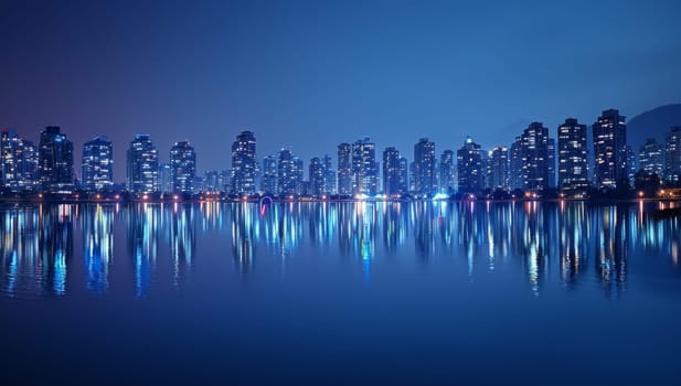 Night view of the cityscape with reflection in the water
